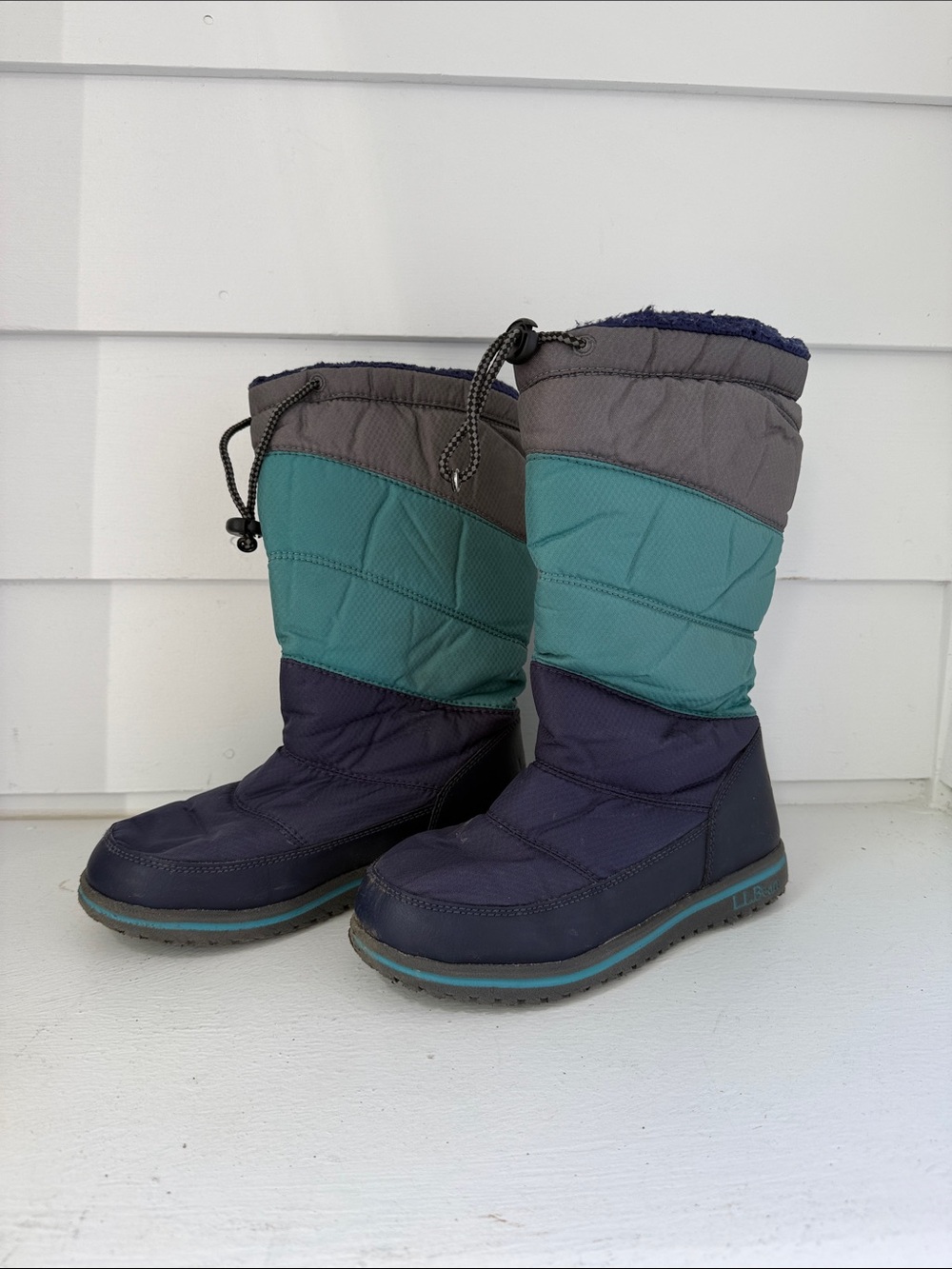 LLBean Ultralight Tall Snow Boots - Pull-On Winter Boots in Grey, Teal & Navy
